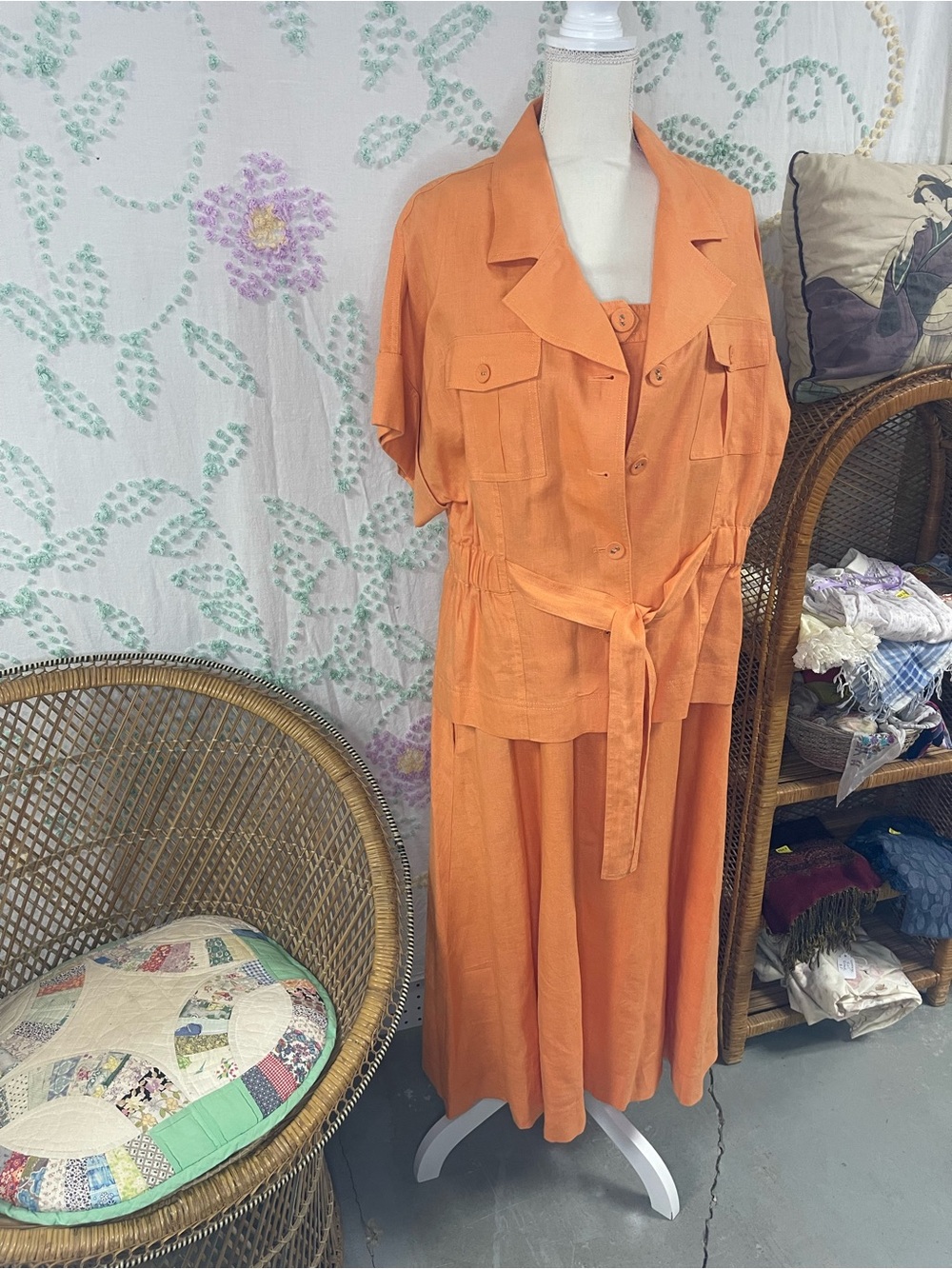 Ellen Tracy Orange Button Front Belted Blazer Dress